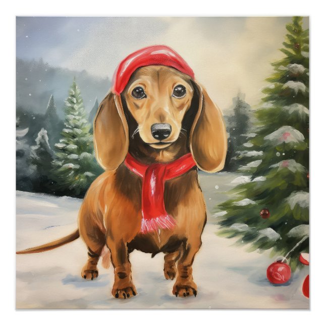 Dachshund Dog in Snow Christmas  Poster (Front)