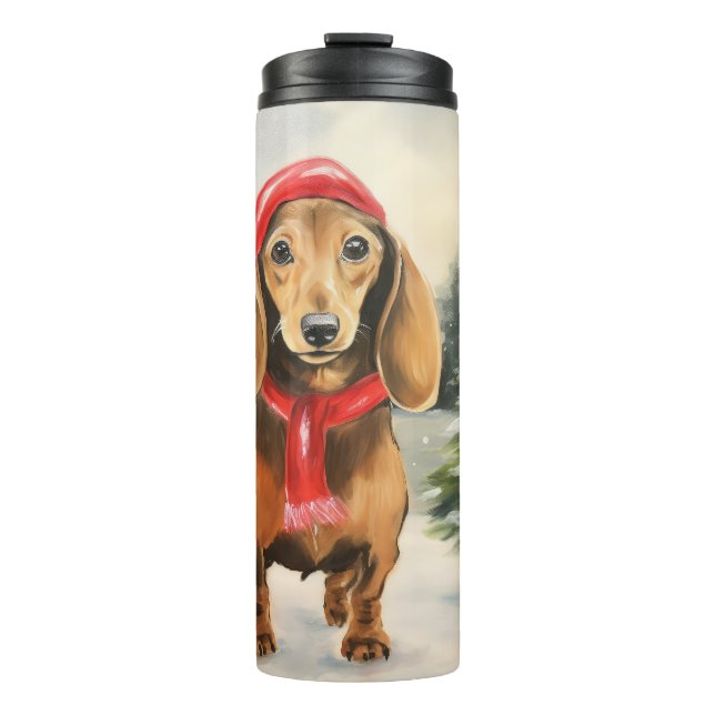 Dachshund Dog in Snow Christmas  Thermal Tumbler (Front)