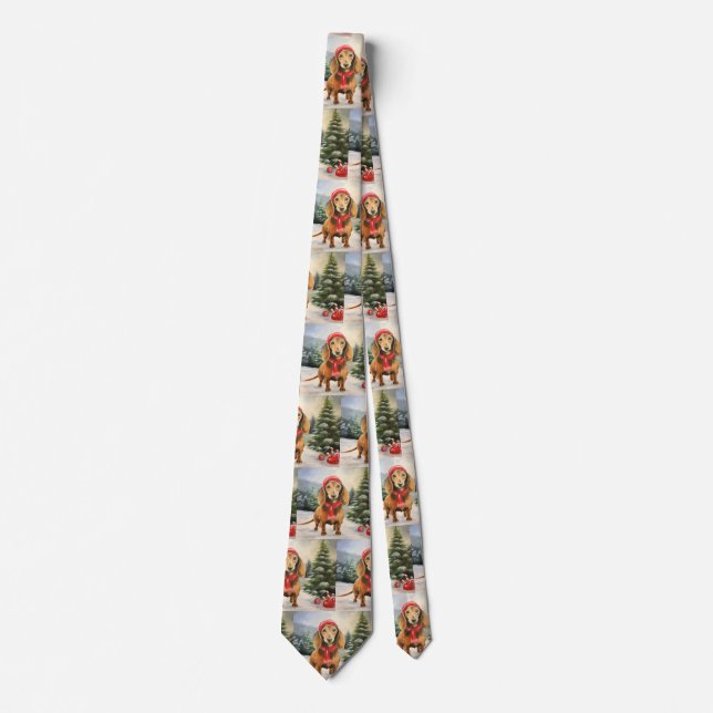 Dachshund Dog in Snow Christmas  Tie (Front)
