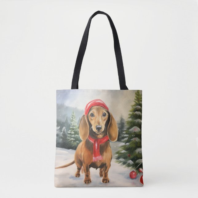 Dachshund Dog in Snow Christmas  Tote Bag (Front)
