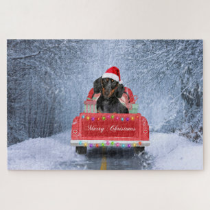  Dachshund Dog in Snow sitting in Christmas Truck Jigsaw Puzzle