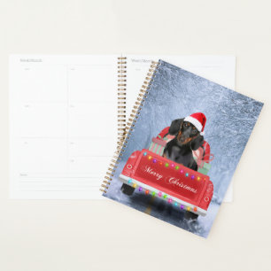 Dachshund Dog in Snow sitting in Christmas Truck  Planner
