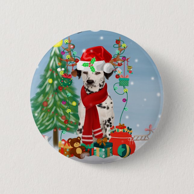 Dachshund Dog in Snow with Christmas Gifts   6 Cm Round Badge (Front)