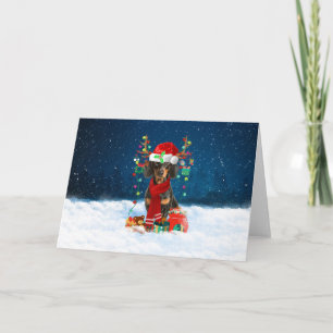 Dachshund Dog in Snow with Christmas Gifts Card