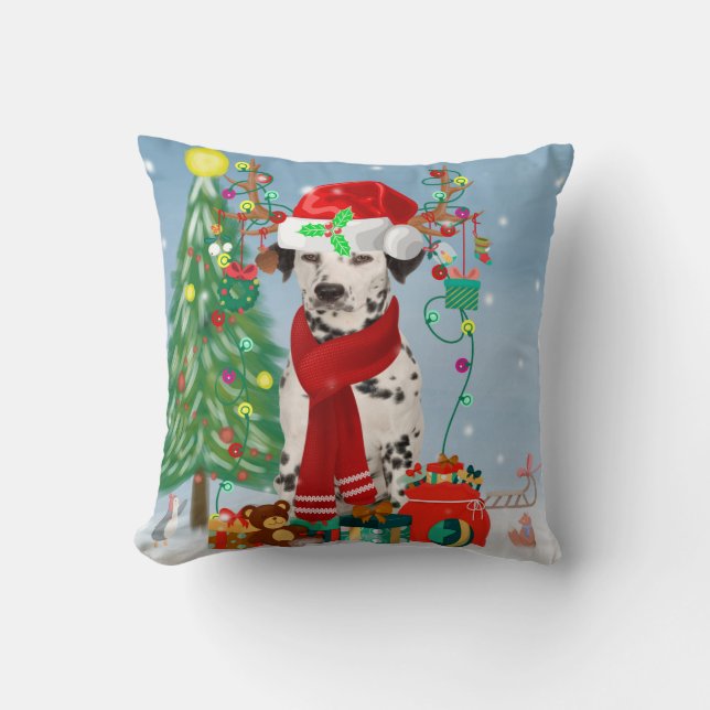Dachshund Dog in Snow with Christmas Gifts  Cushion (Front)