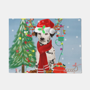 Dachshund Dog in Snow with Christmas Gifts  Doormat