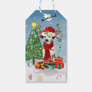 Dachshund Dog in Snow with Christmas Gifts   Gift Tags