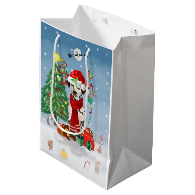 Dachshund Dog in Snow with Christmas Gifts   Medium Gift Bag (Front Angled)