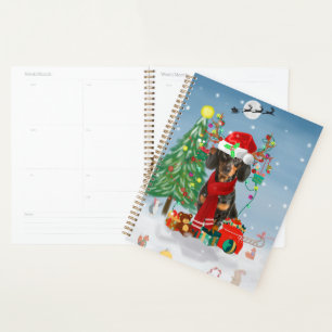 Dachshund Dog in Snow with Christmas Gifts    Planner