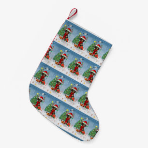 Dachshund Dog in Snow with Christmas Gifts Small Christmas Stocking