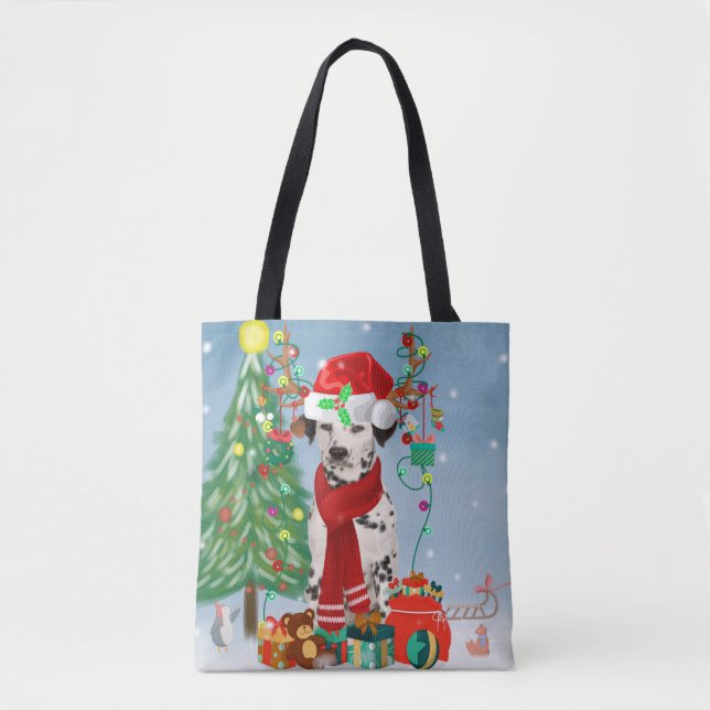 Dachshund Dog in Snow with Christmas Gifts   Tote Bag (Front)