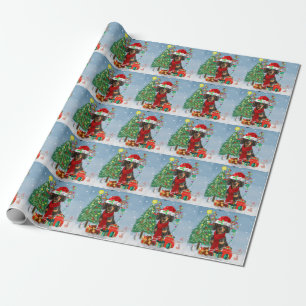 Dachshund Dog in Snow with Christmas Gifts  Wrapping Paper