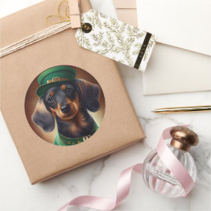 Dachshund Dog in St. Patrick's Day Dress Classic Round Sticker