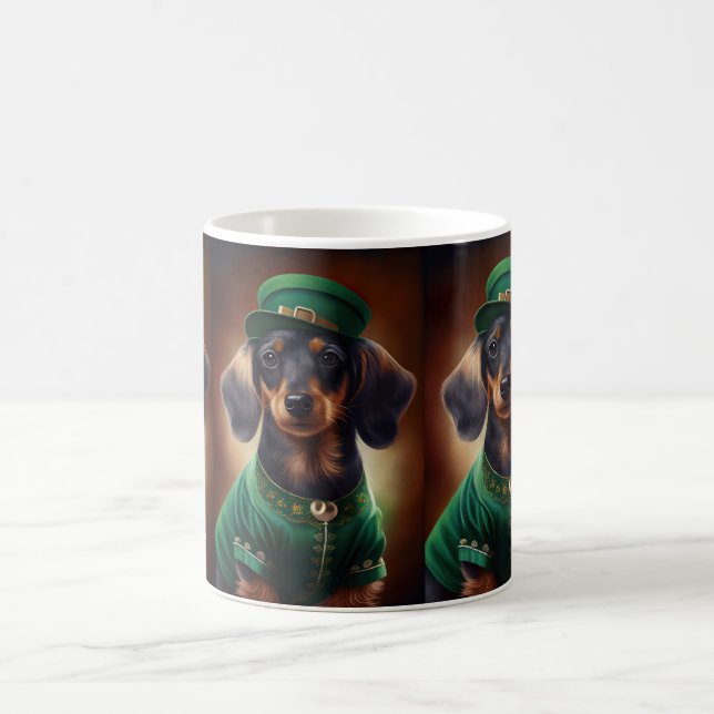 Dachshund Dog in St. Patrick's Day Dress Coffee Mug (Center)