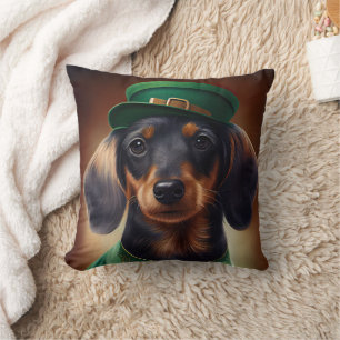 Dachshund Dog in St. Patrick's Day Dress Cushion
