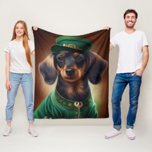 Dachshund Dog in St. Patrick's Day Dress Fleece Blanket