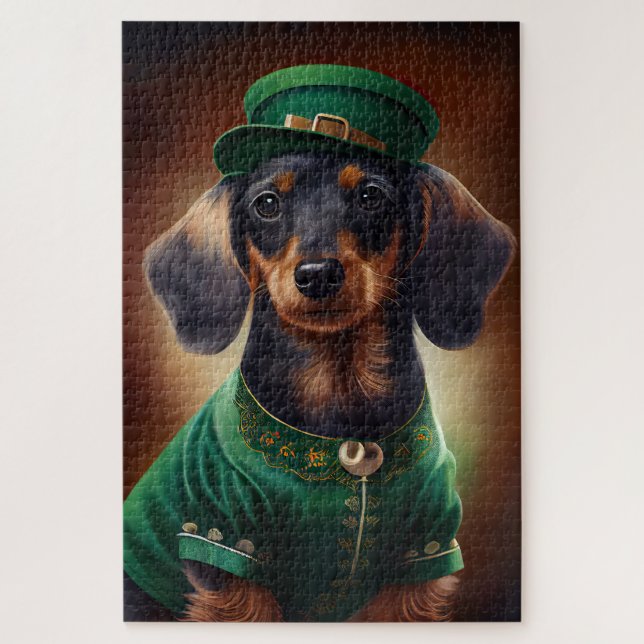 Dachshund Dog in St. Patrick's Day Dress Jigsaw Puzzle (Vertical)