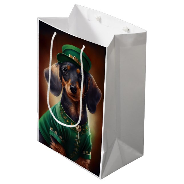 Dachshund Dog in St. Patrick's Day Dress Medium Gift Bag (Front Angled)