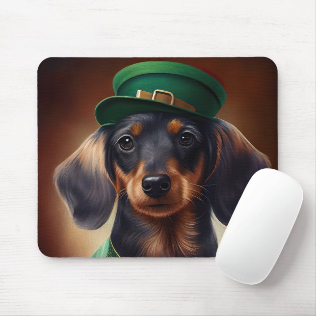 Dachshund Dog in St. Patrick's Day Dress Mouse Mat (With Mouse)