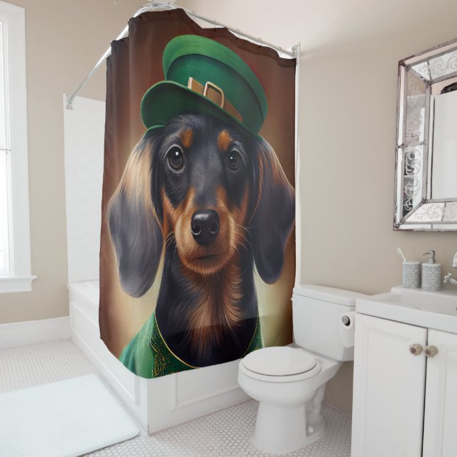 Dachshund Dog in St. Patrick's Day Dress Shower Curtain (In Situ)