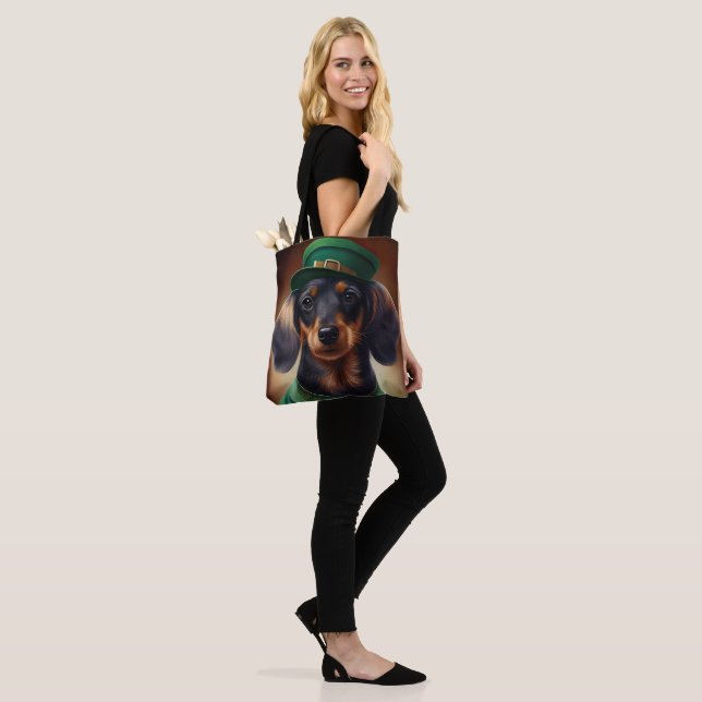Dachshund Dog in St. Patrick's Day Dress Tote Bag (On Model)