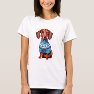 Dachshund dog in sweater t-shirt
