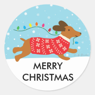 Dachshund Dog in the Snow Merry Christmas Classic Round Sticker