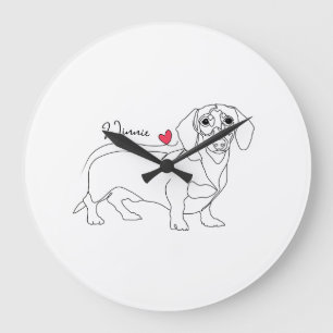 Dachshund Dog Line Art and Heart with Name Large Clock