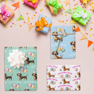 dachshund dog lover birthday celebration  wrapping paper sheet