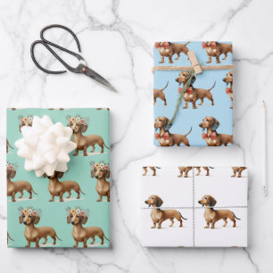 dachshund dog lover birthday celebration  wrapping paper sheet