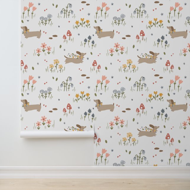 Dachshund Dog Lover Nursery Kids Bedroom Cute Wallpaper (Application)