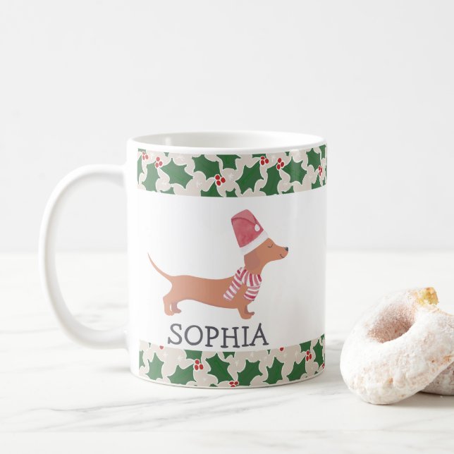 Dachshund Dog Merry Christmas  Coffee Mug (With Donut)