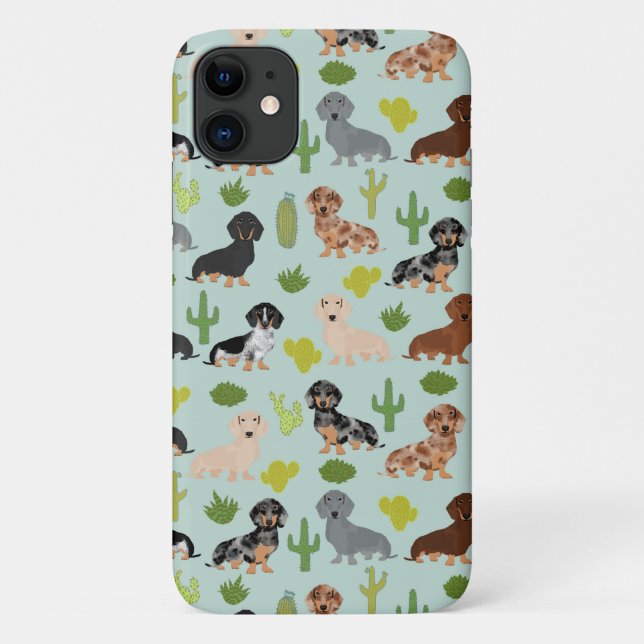 Dachshund dog mint cactus Case-Mate iPhone case (Back)