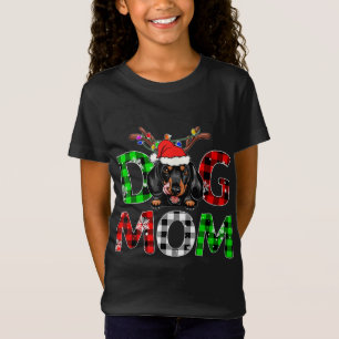 Dachshund Dog Mum Buffalo Plaid Xmas Pajama Reinde T-Shirt