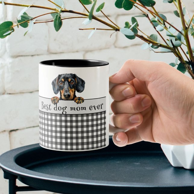 Dachshund Dog Mum Custom Text Two-Tone Coffee Mug (Creator Uploaded)