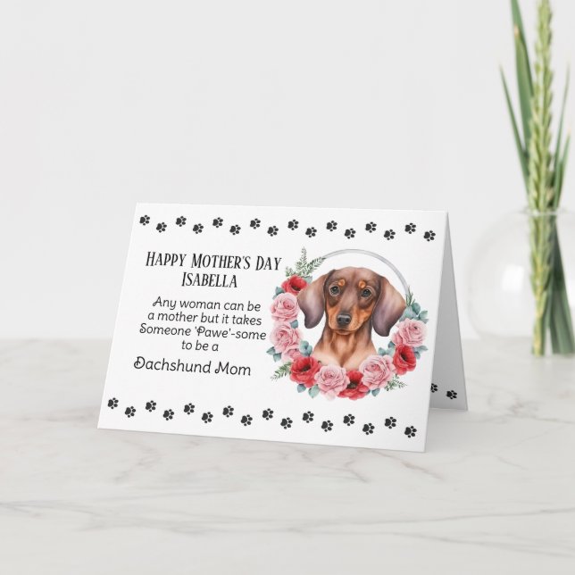 Dachshund Dog Mum Florals Mother's Day Verse Holiday Card (Front)