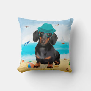 Dachshund Dog on Beach Cushion