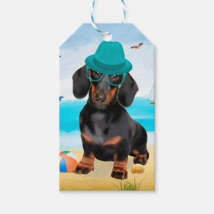 Dachshund Dog on Beach Gift Tags