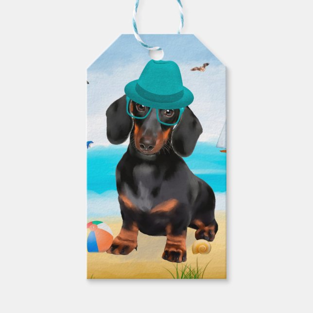 Dachshund Dog on Beach Gift Tags (Front)