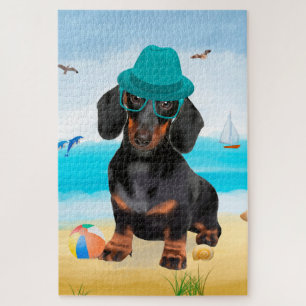Dachshund Dog on Beach Jigsaw Puzzle