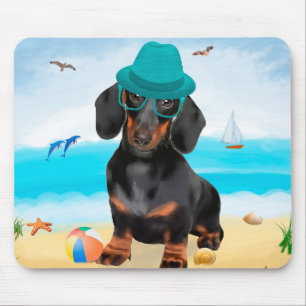 Dachshund Dog on Beach Mouse Mat