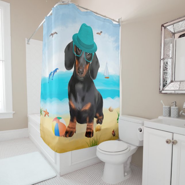Dachshund Dog on Beach Shower Curtain (In Situ)