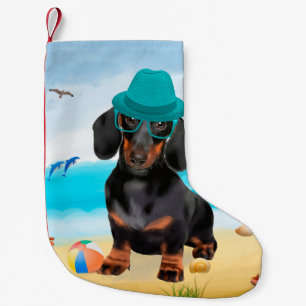 Dachshund Dog on Beach Small Christmas Stocking