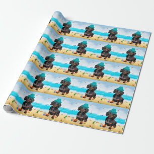 Dachshund Dog on Beach Wrapping Paper