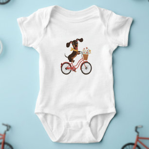 Dachshund Dog On Bike Cycling Baby Bodysuit
