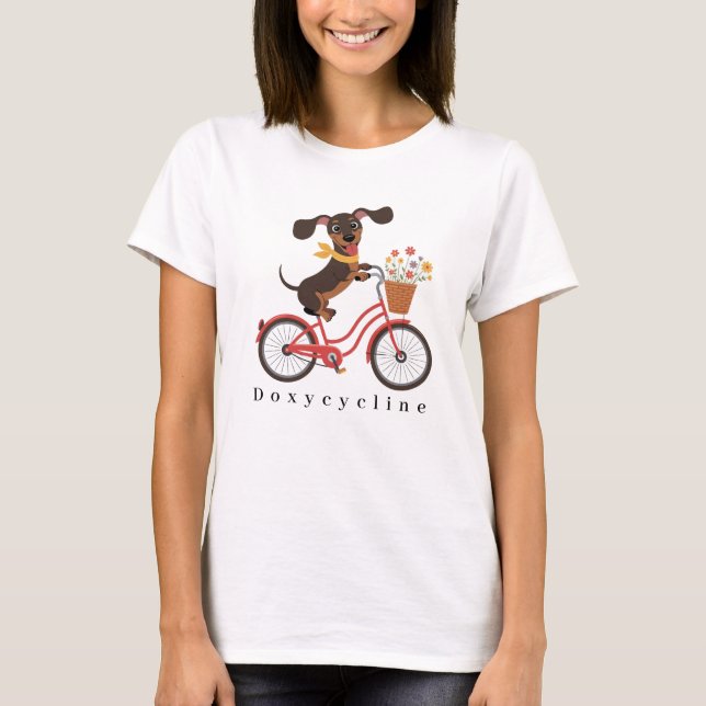 Dachshund Dog On Bike Doxycycline Cycling T-Shirt (Front)