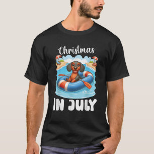 DACHSHUND Dog on Inflatable Boat Merry Christmas i T-Shirt