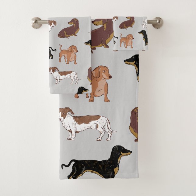 Dachshund dog pattern bath towel set (Insitu)
