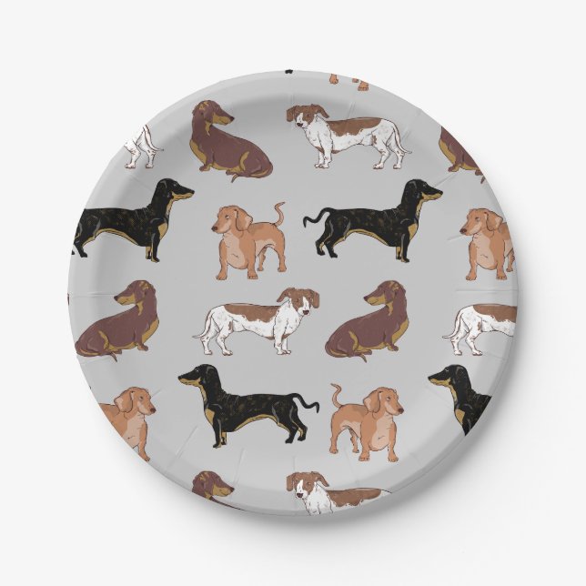 Dachshund dog pattern paper plate (Front)