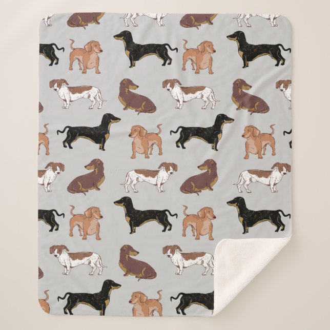 Dachshund dog pattern sherpa blanket (Front)